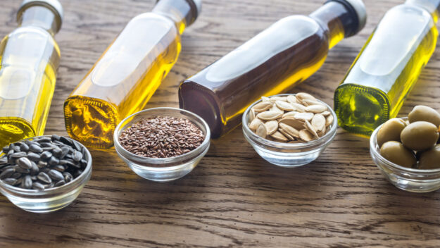 Bottles with different kinds of vegetable oil